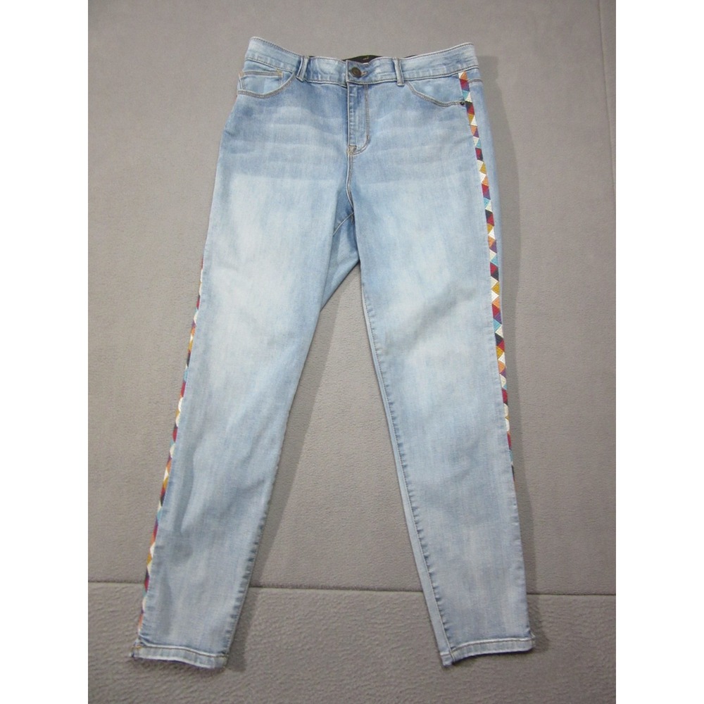 Knox Rose Jeans Women 12 Blue Multicolor Side Trim Stretch Skinny Light Wash